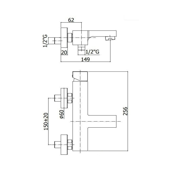 Bateria wannowa Paffoni Elle, ścienna, chrom (korpus)