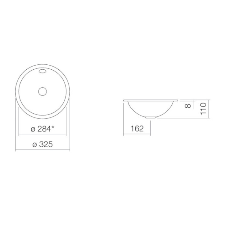Umywalka podblatowa Alepe K-Series, okrągła, 284mm, z przelewem, UB.K325, biała