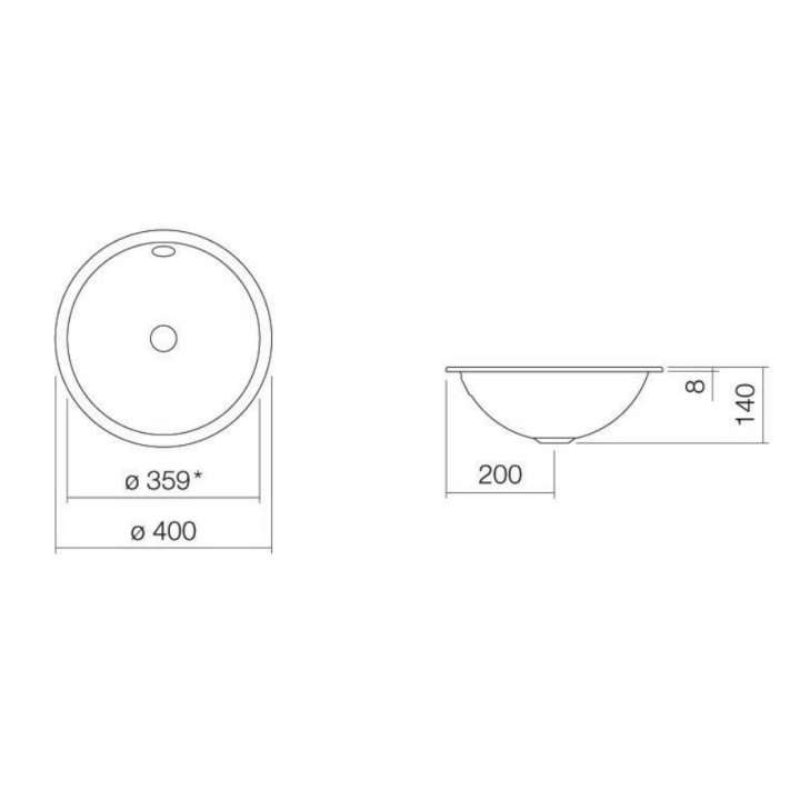 Umywalka podblatowa Alepe K-Series, okrągła, 284mm, z przelewem, UB.K325, biała