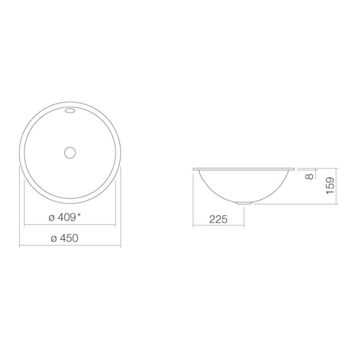 Umywalka podblatowa Alepe K-Series, okrągła, 359mm, z przelewem, UB.K400, biała
