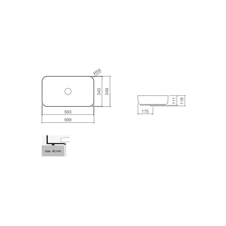 Umywalka, misa stawiana na blat Alape O-Series, owalna, 703x403mm, bez przelewu, łatwa w pielęgnacji, SB.O700.GS, biała