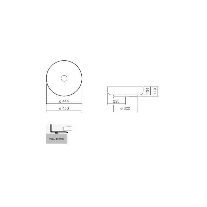 Umywalka nablatowa Alape KE-Series, okrągła, 325mm, bez przelewu, AB.KE325, biała
