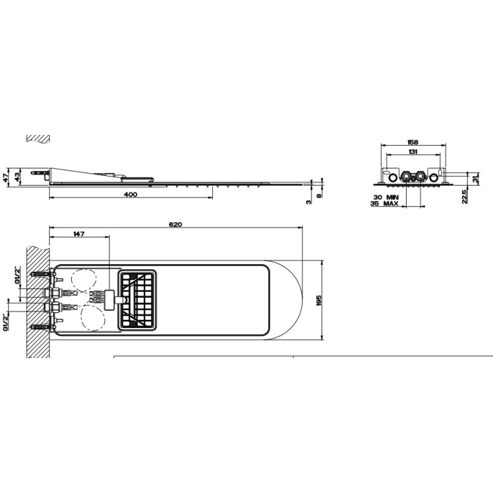 Deszczownica Gessi Tondo 200, montaż do ściany, 3mm grubości, mirror steel