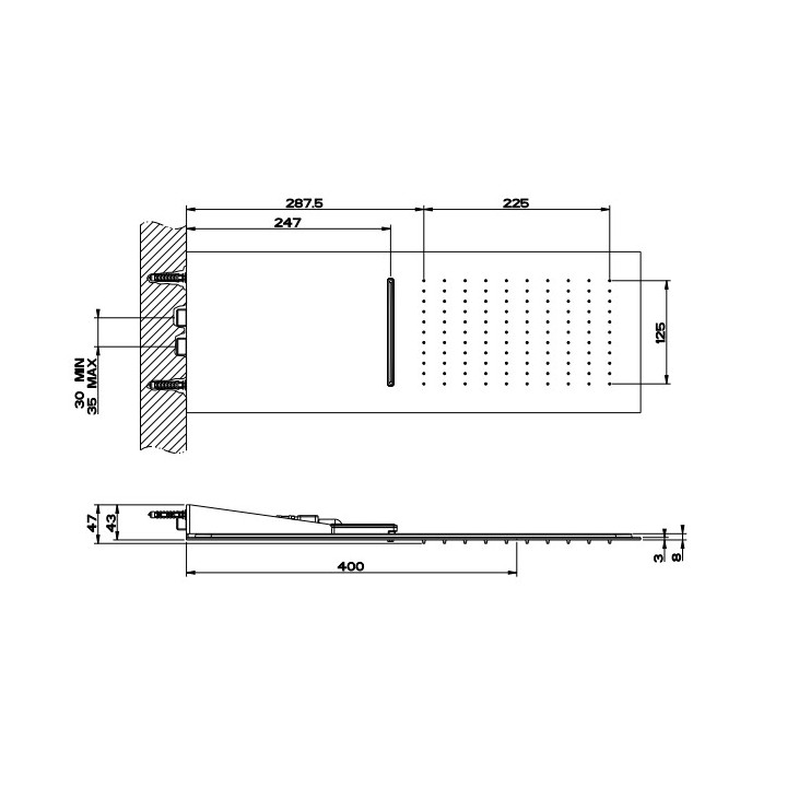 Deszczownica Gessi Quadro 200, montaż do ściany, 3mm grubości, mirror steel
