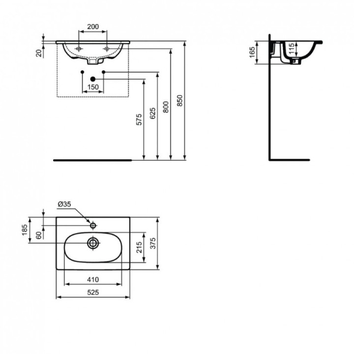 Umywalka Ideal Standard Tesi 500x415x170 mm biała 