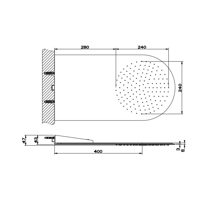 Deszczownica Gessi Quadro 200, montaż do ściany, 3mm grubości, mirror steel