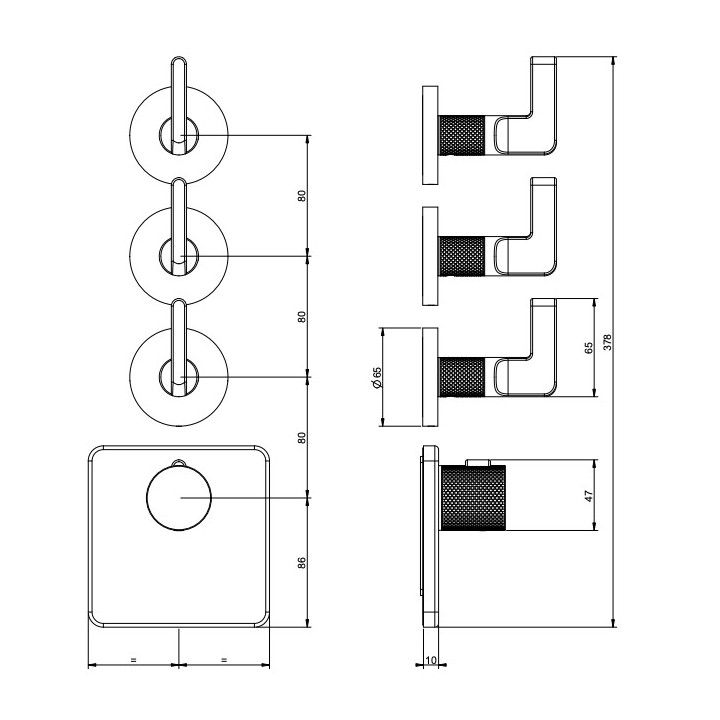 Bateria natryskowa Gessi Inciso Wellness, podtynkowa termostatyczna, 3-otworowa, 2 wyjścia wody, chrom