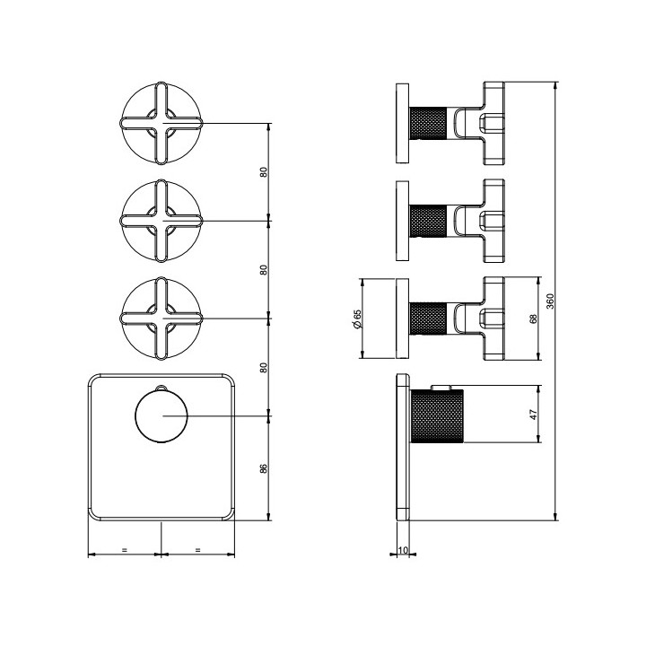 Bateria natryskowa Gessi Inciso Wellness, podtynkowa termostatyczna, 3 wyjścia wody, uchwyty krzyżowe, chrom