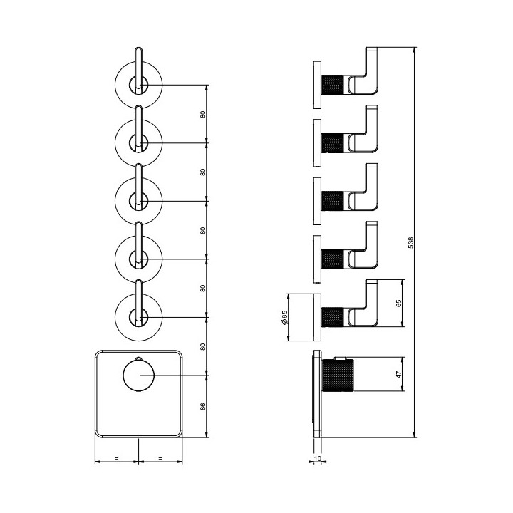 Bateria natryskowa Gessi Inciso Wellness, podtynkowa, termostatyczna, 5 wyjść wody, chrom