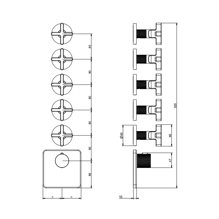 Bateria natryskowa Gessi Inciso Wellness, podtynkowa, termostatyczna, 5 wyjść wody, uchwyty krzyżowe, chrom