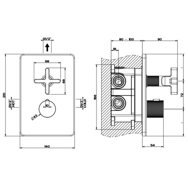 Bateria natryskowa Gessi Inciso, podtynkowa, termostatyczna, 1 wyjście wody, chrom