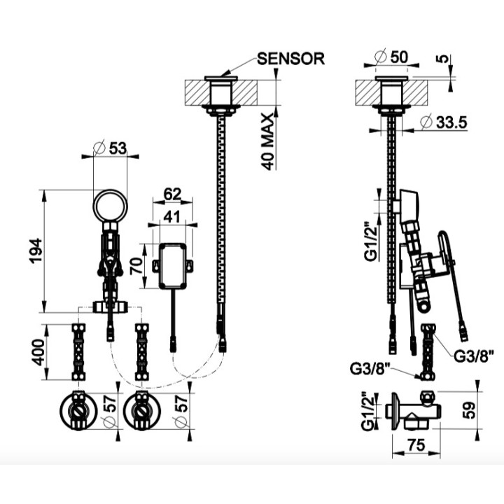 Element podtynkowy dla elektronicznych baterii Gessi Flessa, podłączenie G1/2'