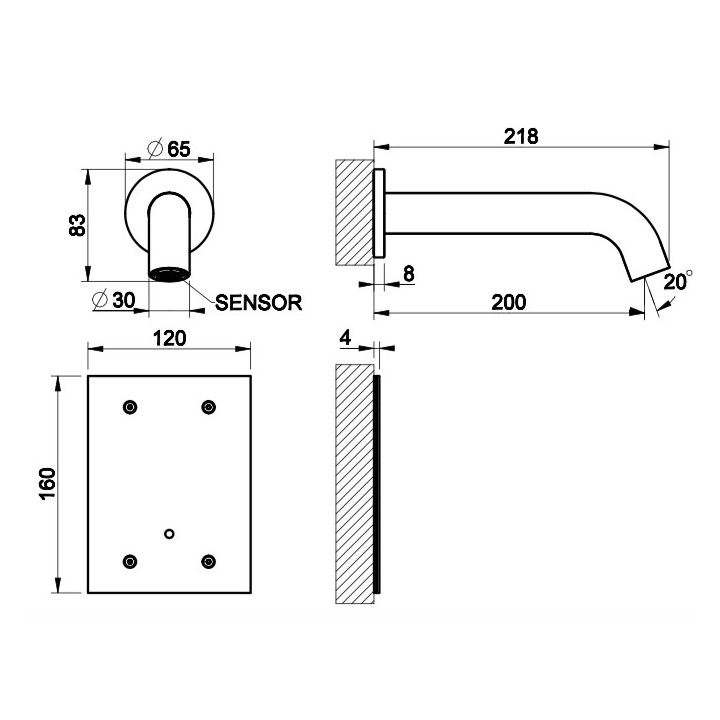 Elektroniczna bateria umywalkowa Gessi Flessa, ścienna, wylewka 146mm, stal szczotkowana
