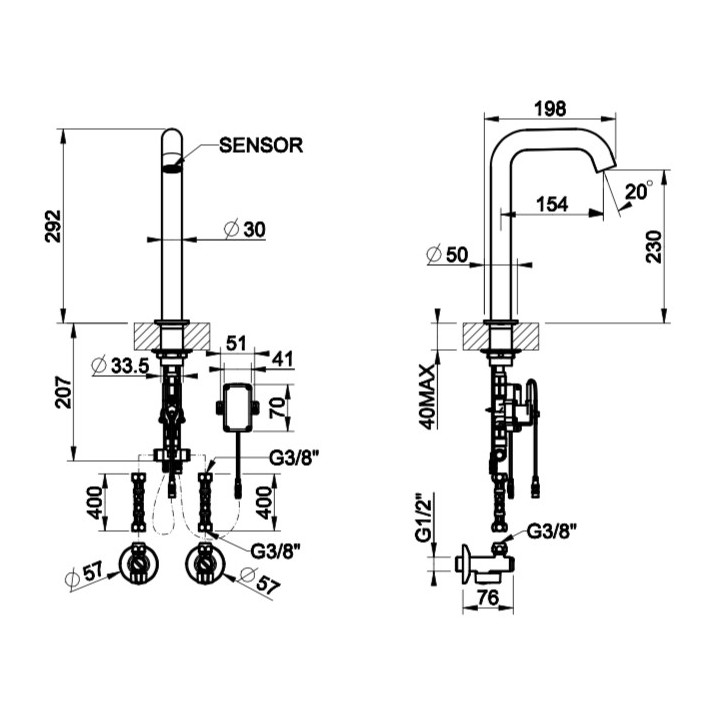 Elektroniczna bateria umywalkowa Gessi Intreccio, stojąca, wysokość 210mm, stal szczotkowana