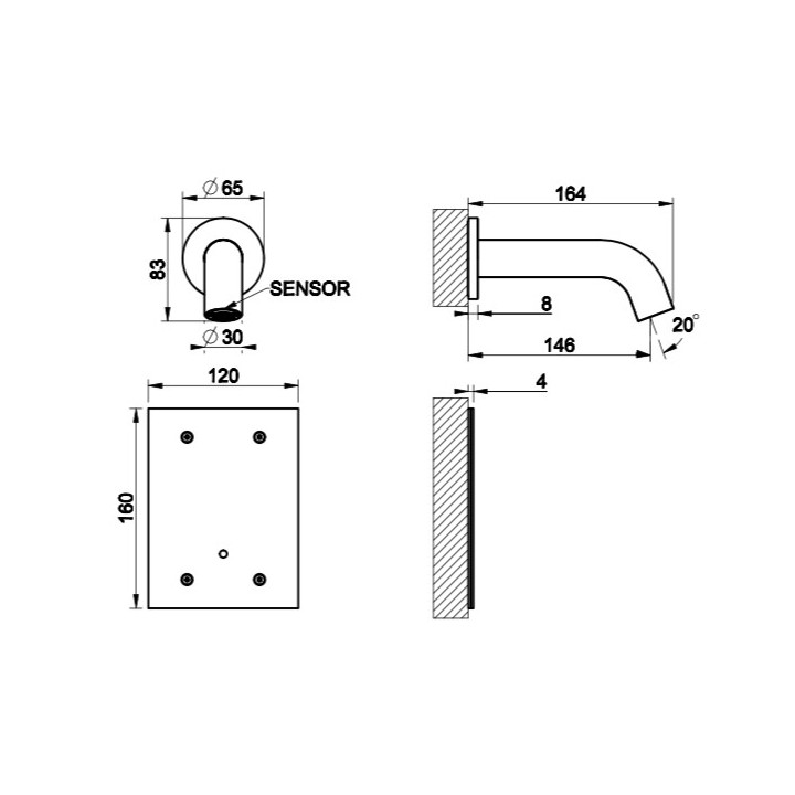 Elektroniczna bateria umywalkowa Gessi Trame, ścienna, wylewka 146mm, stal szczotkowana