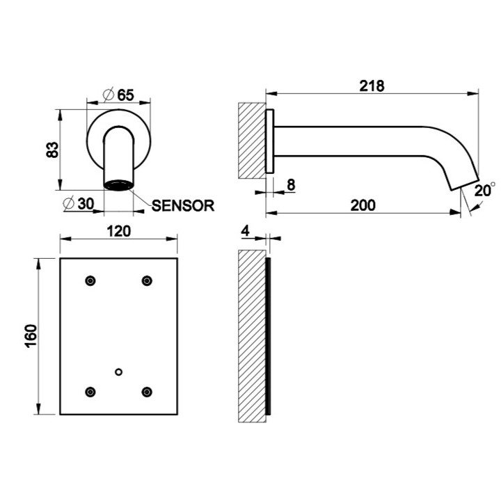 Elektroniczna bateria umywalkowa Gessi Meccanica, ścienna, wylewka 146mm, stal szczotkowana