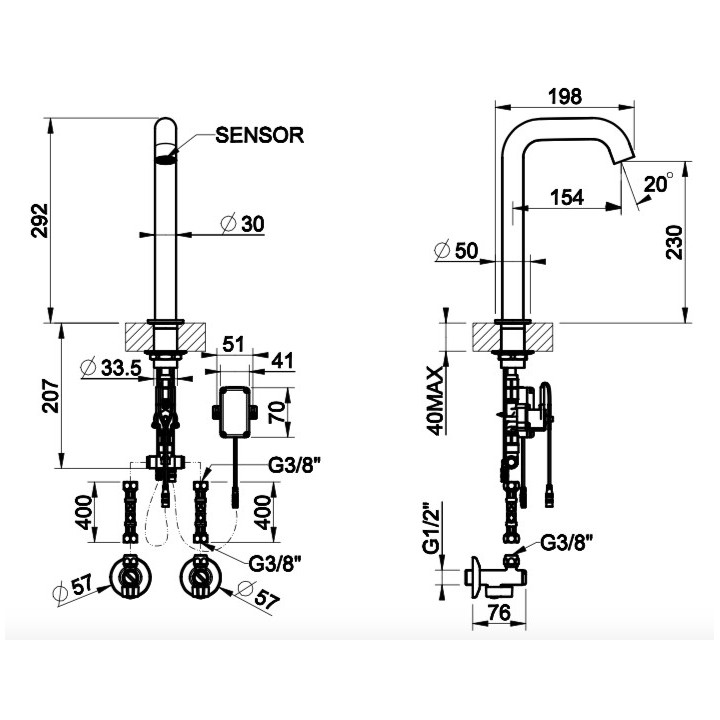Elektroniczna bateria umywalkowa Gessi Cesello, stojąca, wysokość 210mm, stal szczotkowana