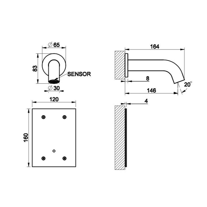 Elektroniczna bateria umywalkowa Gessi Meccanica, ścienna, wylewka 146mm, stal szczotkowana