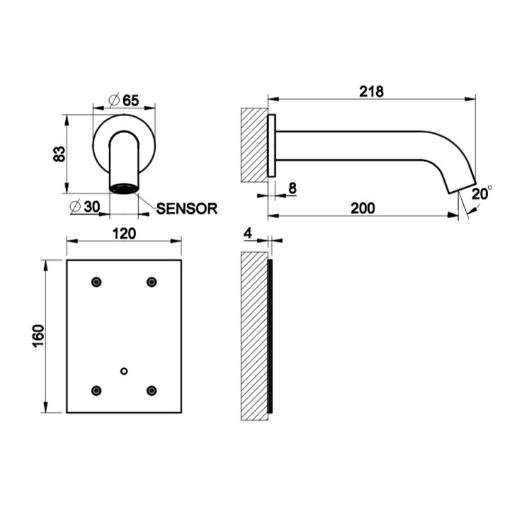 Elektroniczna bateria umywalkowa Gessi Cesello, ścienna, wylewka 146mm, stal szczotkowana