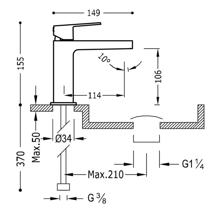 Bateria umywalkowa Tres Project stojąca, czarny mat
