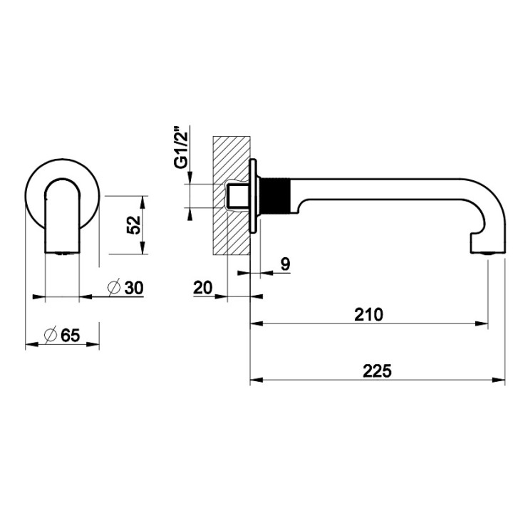 Bateria umywalkowa Gessi Inciso, ścienna, 2-otworowa, długa wylewka, element natynkowy, chrom
