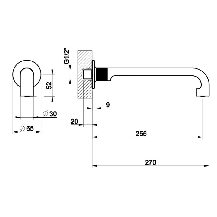 Wylewka umywalkowa Gessi Inciso, ścienna, 210mm, chrom