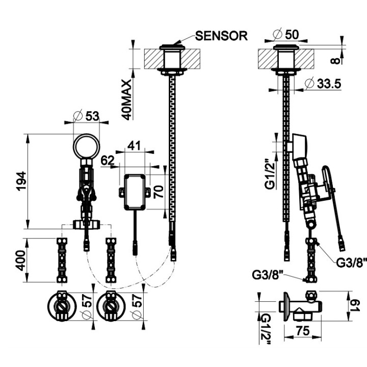 Sterownik elektryczny dla baterii Gessi Inciso, do regulowania temperatury i ciśnienia wody, chrom