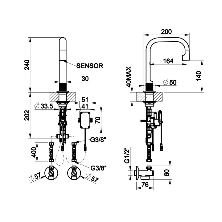 Elektroniczna bateria umywalkowa Gessi Cesello, stojąca, wysokość 210mm, stal szczotkowana