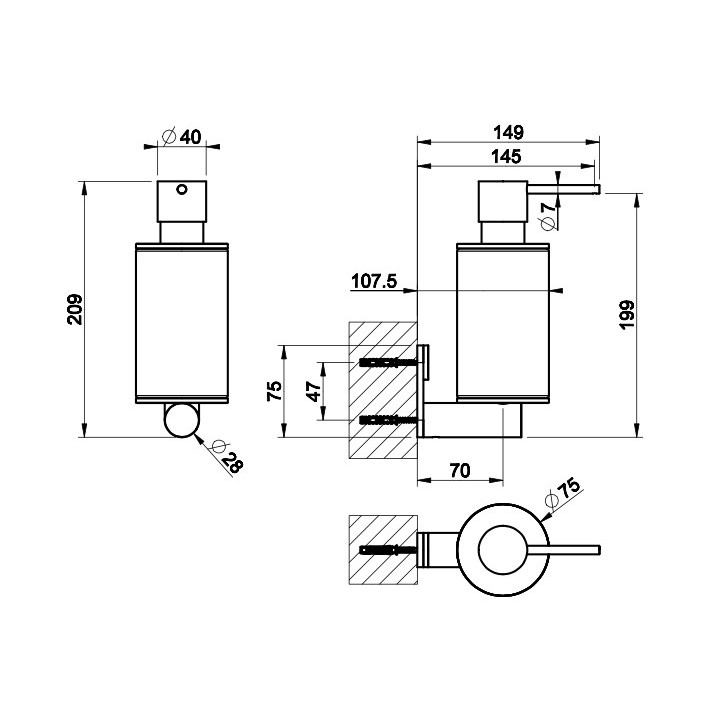 Kubek z uchwytem ściennym Gessi 316, czarny, wykończenie stal szczotkowana