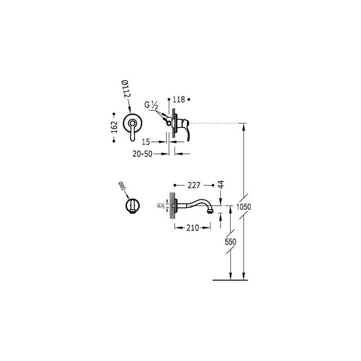 Umywalkowa bateria podtynkowa Tres Clasic, 2-otworowa, stal