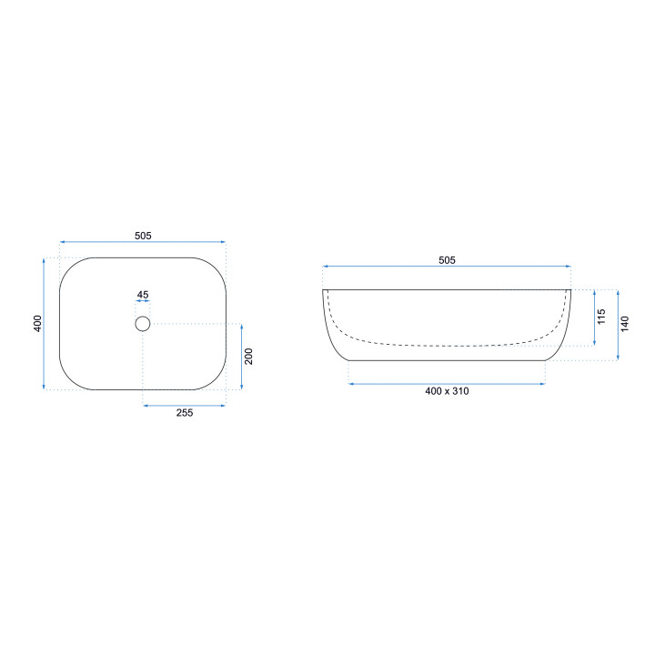 Umywalka nablatowa Rea Mona Slim, 505x400mm, bez przelewu, biała