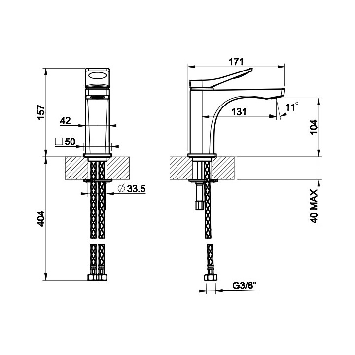 Bateria umywalkowa Gessi Rilievo, stojąca, wysokość 157mm, korek automatyczny, chrom