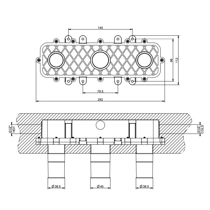 Element podtynkowy Gessi dla 3-otworowych baterii umywalkowych