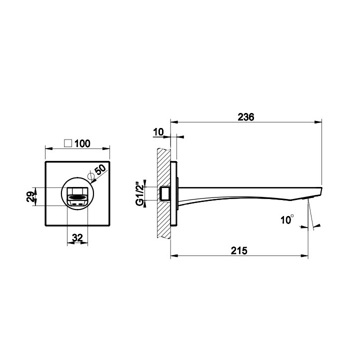 Bateria umywalkowa Gessi Rilievo, ścienna, wylewka 215mm, element natynkowy, chrom