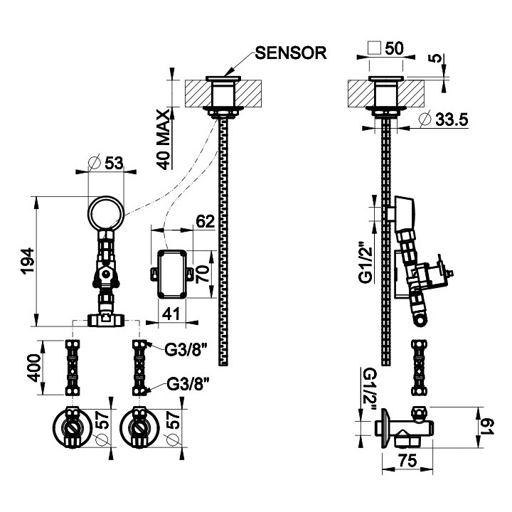 Sterownik elektryczny dla baterii Gessi Inciso, do regulowania temperatury i ciśnienia wody, chrom