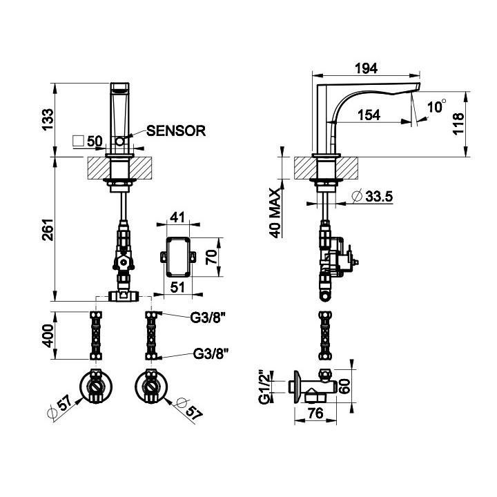 Elektroniczna bateria umywalkowa Gessi Inciso, stojąca, wysokość 240mm, chrom