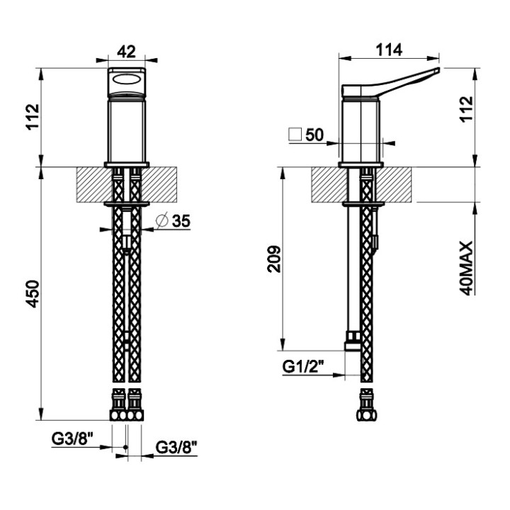 Mieszacz umywalkowy Gessi Rilievo, ścienny, jednouchwytowy, chrom