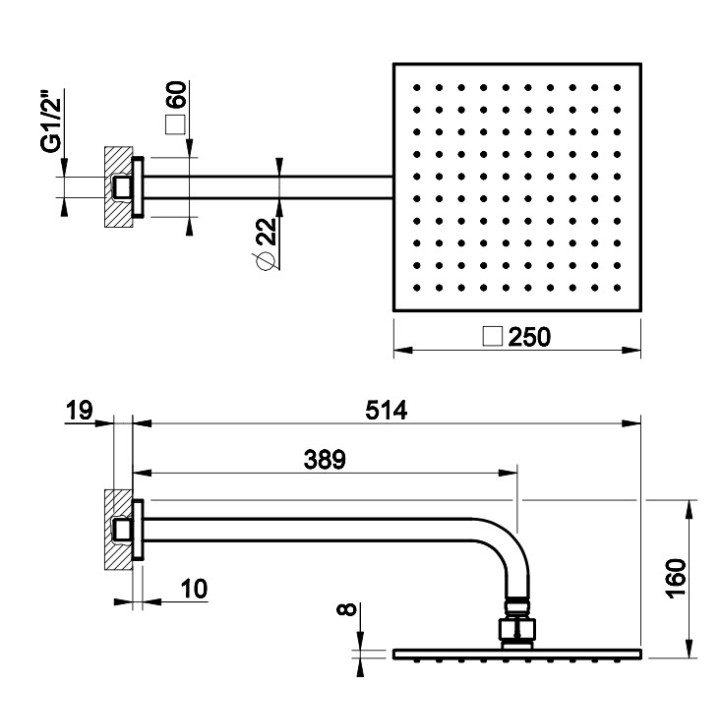 Deszczownica Gessi Rilievo, okrągła, 250mm, przyłącze sufitowe, chrom