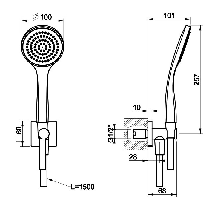Zestaw natryskowy Gessi Rilievo, drążek, słuchawka z wężem i przyłączem kątowym, chrom