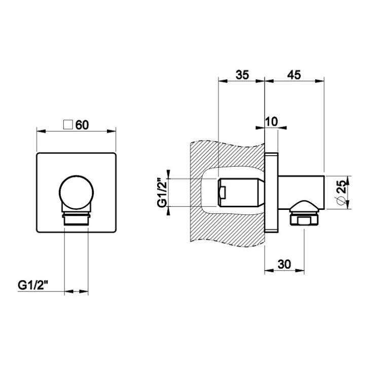 Zestaw natryskowy Gessi Rilievo, słuchawka z wężem i przyłączem kątowym, chrom