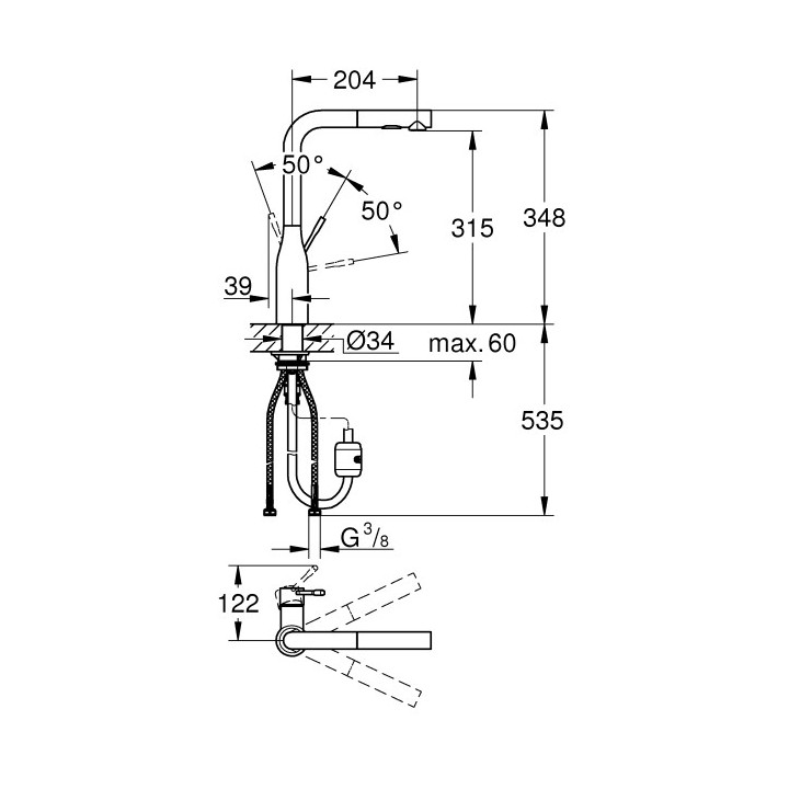 Bateria kuchenna GROHE Essence 1/2" stojąca, wys. 348 mm, supersteel, jednouchwytowa