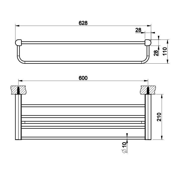 Wieszak na ręcznik Gessi Rilievo, podwójny, ścienny, 60cm, chrom