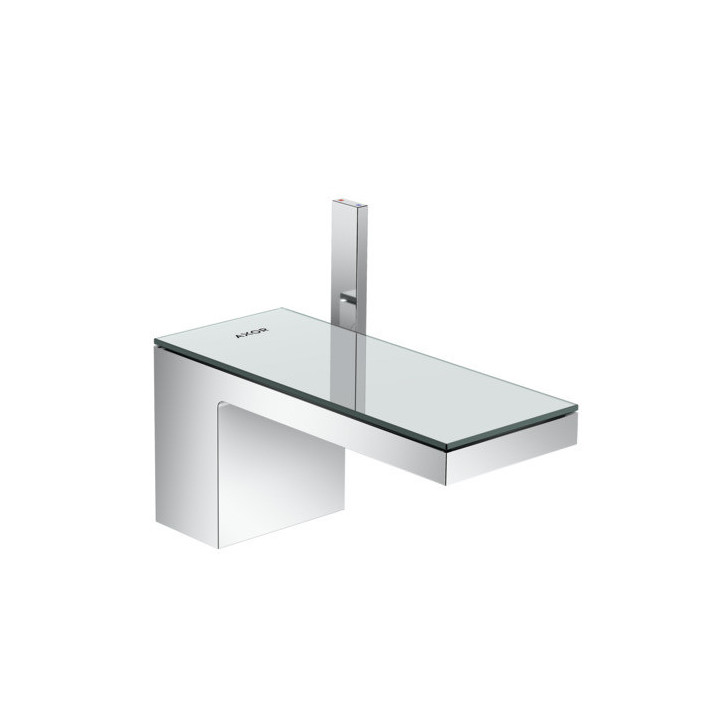 Bateria umywalkowa Axor MyEdition, stojąca, ComfortZone 70, komplet odpływowy push-open, chrom/lustrzane szkło