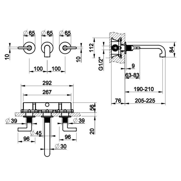 Bateria umywalkowa 3-otworowa Gessi Inciso, stojąca, wysokość 314mm, bez korka, chrom