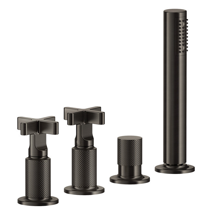 Bateria wannowa 4-otworowa Gessi Inciso, montaż na półce, zestaw natryskowy, do przelewu z funkcją napełniania, chrom