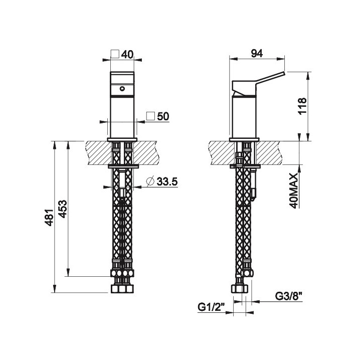 Wylewka wannowa Gessi Rettengolo, montaż na półce, 160mm, chrom