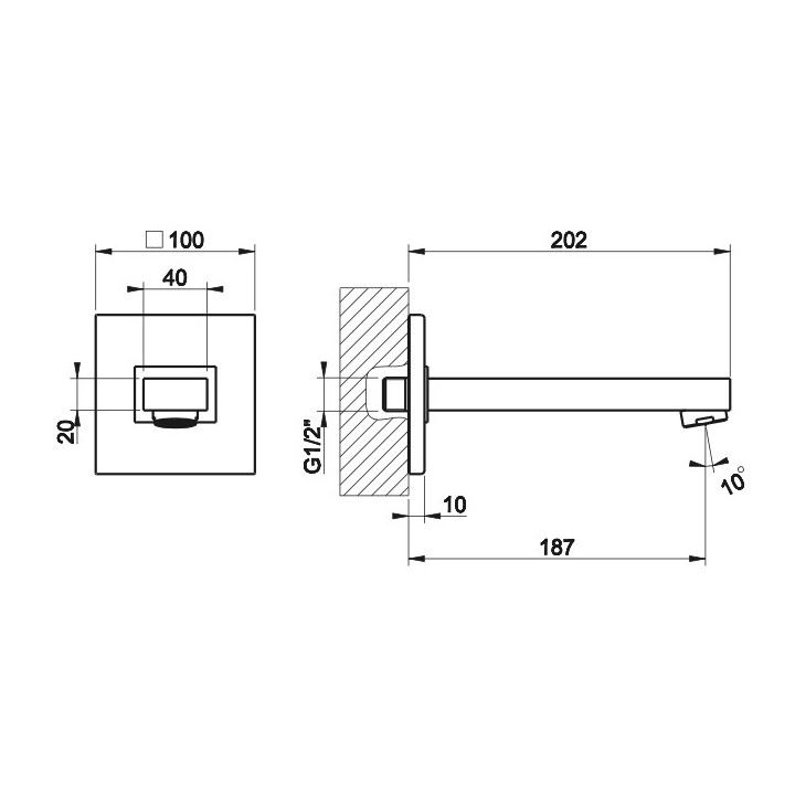 Bateria wannowa Gessi Rettangolo K, podtynkowa, 2 wyjścia wody, przełącznik pociągany, chrom
