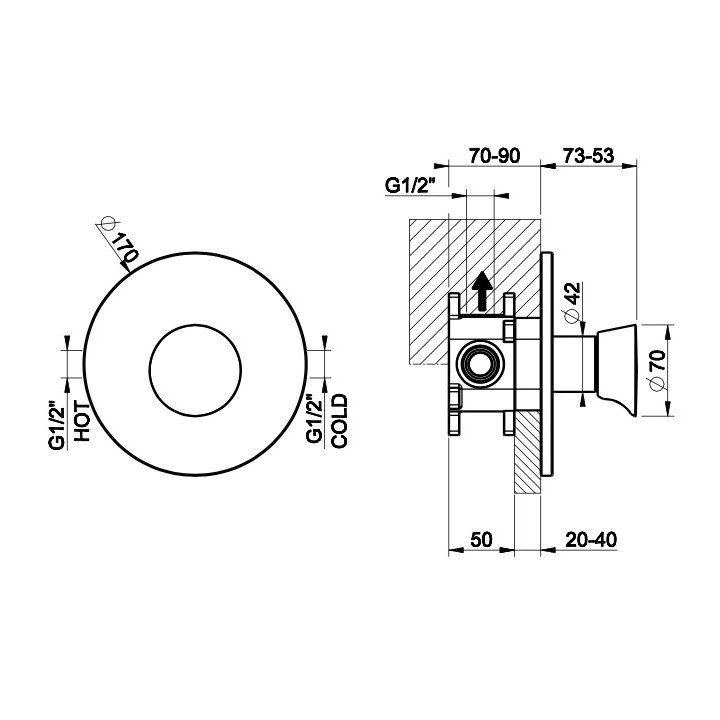 Bateria natryskowa Gessi Eleganza, podtynkowa, jednouchwytowa, element natynkowy, chrom