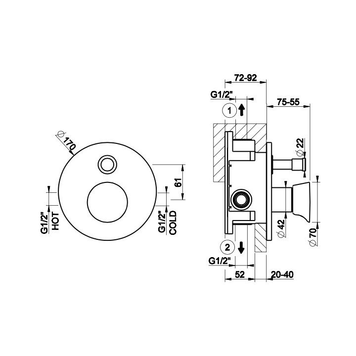 Bateria natryskowa Gessi Cona, podtynkowa, jednouchwytowa, element natynkowy, chrom