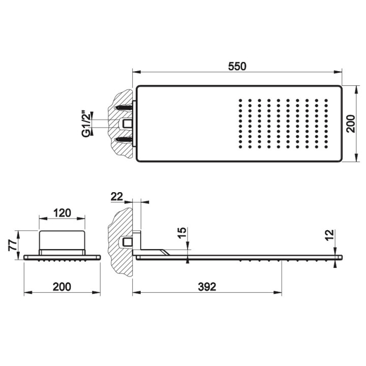 Deszczownica ścienna Gessi Eleganza, 550x200mm, prostokątna, chrom